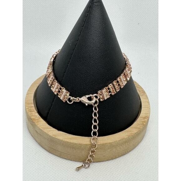 Amber Colored Rhinestone Bracelet Beautiful Elegant Lobster Claw with Extender - Picture 4 of 9